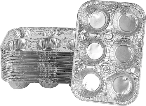 Vista 13 de PLASTICPRO Moldes de papel de aluminio para muffins reutilizables y desechables, molde de papel de aluminio para muffins y tartas