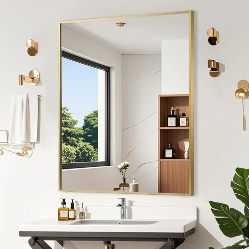 Vista 30 de Espejo de baño negro de 22"x30", espejo rectangular con marco de metal negro mate, espejo de tocador con esquinas cuadradas, espejo para pared