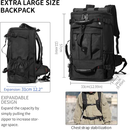 Vista 7 de YOUMIAN Mochila de gran capacidad para viajes, senderismo, deportes, bolsa de lona convertible duradera para portátil y avión