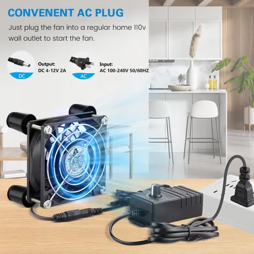 Vista 4 de GDSTIME Ventilador de computadora de 3.150 in con enchufe de CA, ventilador 110 V, 120 V, 220 V, 240 V, pequeña caja sin escobillas de 12 V