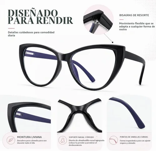 Vista 5 de TEAPLMTT Paquete de 2 lentes de bloqueo de luz azul de ojo de gato para mujer, marco TR90 de moda, antirayos azules, lentes de computadora