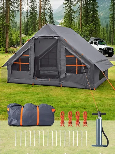 Vista 8 de Carpas inflables para acampar - Tienda de glamping fácil de inflar con bomba manual, tienda inflable de aire de PVC impermeable para acampar