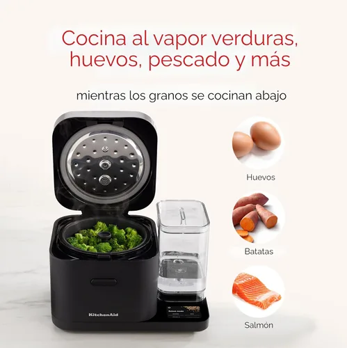 Vista 4 de Olla para granos y arroz KitchenAid de 8 tazas con báscula integrada de detección automática + tanque de agua, KGC3155, negro mate