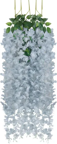 Vista 54 de Paquete de 5 guirnaldas de flores colgantes de glicina rosa, enredaderas de flores artificiales de 3.77 pies, glicinia falsa, guirnalda colgante