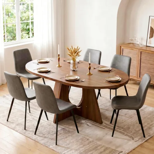 Vista 10 de HIPIHOM Moderno juego de mesa de comedor redonda para 2, mesa de cocina de nogal de 39.4 pulgadas con 2 sillas de piel sintética, juego de comedor