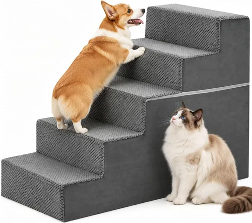 Vista 11 de DUMOS Escaleras para perros y gatos pequeños, escalones curvados de 3