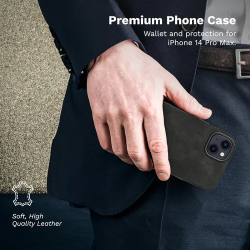 Vista 2 de DONBOLSO 14 Pro Max - Funda protectora de cuero para Apple 14 Pro Max, funda de cuero clásica con forro de microfibra antiarañazos compatible