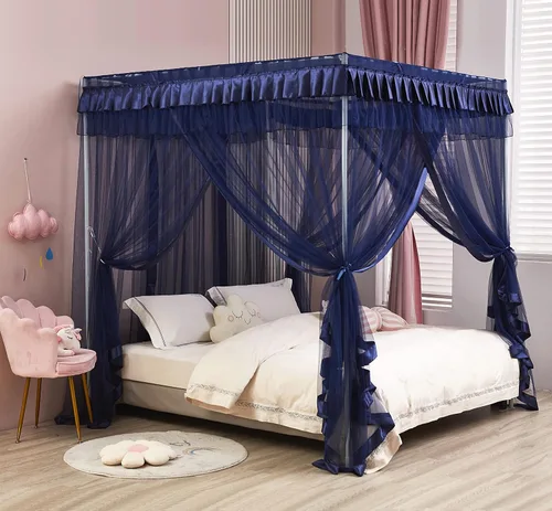 Vista 29 de Mengersi Cortina para Dosel de Cama Princesa, con 4 Esquinas, Dosel con Mosquitero para Cama de Princesa (Blanco, Doble)