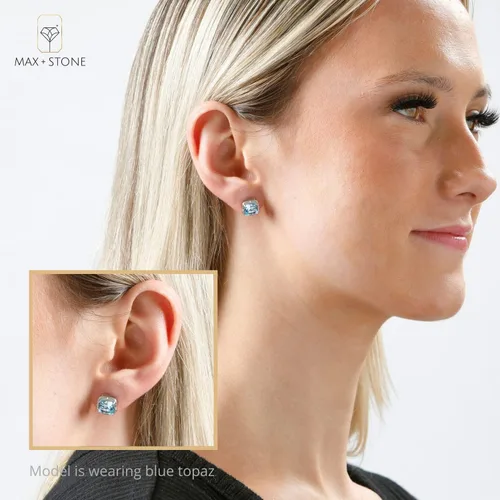 Vista 2 de Pendientes de tuerca de 0.276in con forma de diamante y piedra preciosa de corte cojín en plata de ley