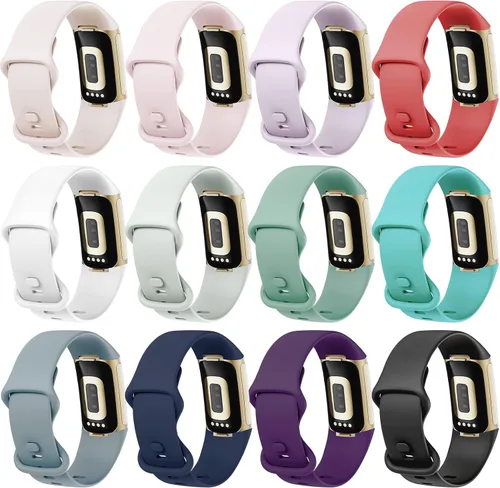 Vista 2 de lepmok Paquete de 12 correas compatibles con Fitbit Charge 5, correas de repuesto de silicona suave transpirable para Fitbit Charge 5 Advanced