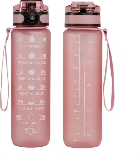 Vista 2 de Botella de agua de 33.8 fl oz, a prueba de fugas, libre de BPA y tóxicos, botella deportiva motivacional con tiempos para beber y pajita, fitness