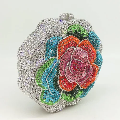 Vista 4 de Boutique De FGG Rose Flower Crystal Clutch Mujeres Bolsos de Noche Formal Fiesta Rhinestone Bolso Boda Novia