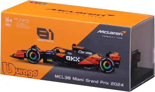 Vista 9 de Bburago 1:43 2024 Race McLaren MCL38 con casco, Piastri #81