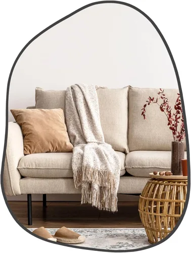 Vista 9 de PERFNIQUE Espejo de pared irregular asimétrico, pequeño espejo negro de 16 x 12 pulgadas para baño, dormitorio, sala de estar, entrada, decoración