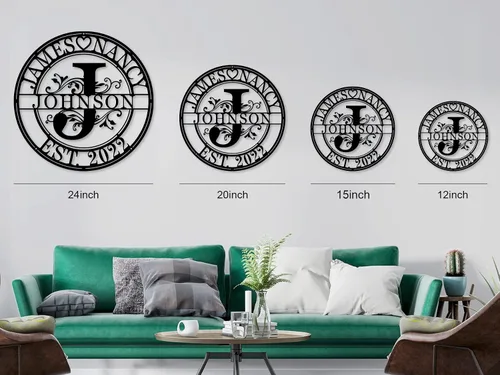 Vista 7 de Letreros de metal personalizados, decoración personalizada para el hogar, letreros con monograma y apellido, arte de pared, regalos de boda