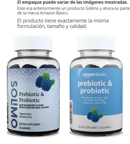 Vista 4 de Amazon Basics Gomitas prebióticas y probióticas, 2 mil millones de CFU, Frambuesa Azul, 50 unidades (2 por cada porción)