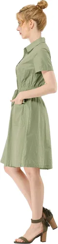 Vista 4 de Allegra K Vestidos de safari de algodón con cuello abotonado para mujer
