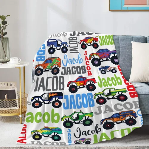 Vista 110 de Manta de bebé con texto en inglés «Just A Boy Who Loves Trucks» para niños y niñas, manta súper suave para envolver al recién nacido, acogedora