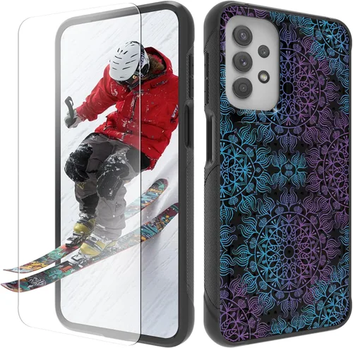Vista 17 de Funda para Samsung Galaxy A13/A04/A04S/A23/A32 5G con protector de pantalla, parte trasera texturizada de policarbonato duro, diseño de flores