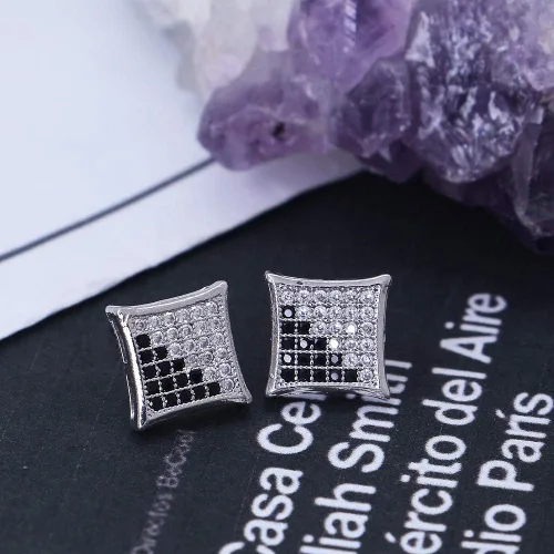 Vista 2 de LuReen Oro Plata 0.433 in cuadrado CZ Stud pendiente de Mens Boy aretes para hombre