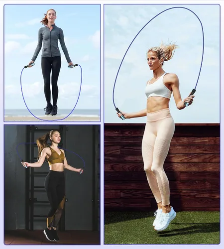 Vista 3 de Cuerda de saltar para mujeres y hombres, jumprope de fitness para mujeres, entrenamiento, cuerda de saltar ajustable para adultos