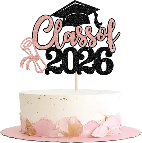 Vista 14 de 1 pieza de decoración para pastel de graduación 2026 con tapa de graduación con purpurina, diploma de tacón alto para niña, selección de pastel