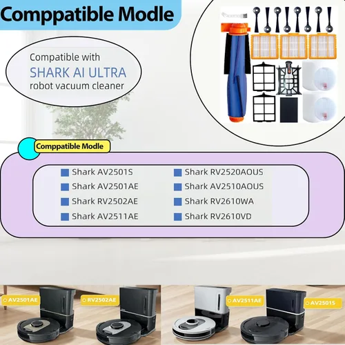 Vista 2 de Kit de Repuesto Compatible con Shark AI AV2501S AV2511AE AV2501AE RV2502AE RV2610WA AV2510AOUS RV2520AOUS RV2400WD AI Ultra 2-en-1 Robot Aspirador