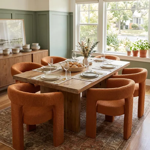 Vista 31 de Hyfirm Sillas de Comedor Modernas Tipo Barril Juego de 1, Cómoda Silla de Comedor de Acento Tapizada en Chenilla con Brazo para Cocina Sala de Estar