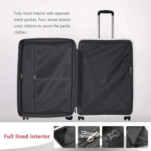Vista 6 de GinzaTravel Maleta giratoria rígida, equipaje de mano, resistente al desgaste y a los arañazos con ruedas, Blanco, 3-piece Set
