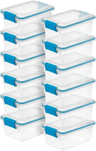 Vista 17 de Sterilite 19414306 - Caja de almacenamiento de plástico transparente de 7.5 cuartos y tapa con pestillos azules