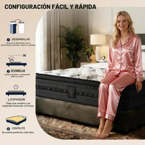 Vista 5 de Colchón individual de 12 pulgadas, colchón híbrido de tamaño individual en una caja, bobinas envueltas individualmente y espuma viscoelástica de gel