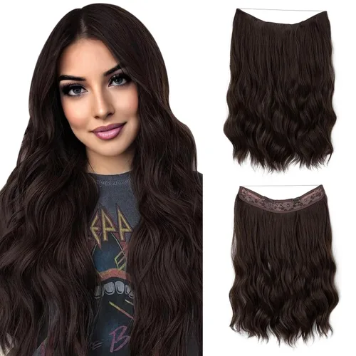 Vista 21 de SARLA Extensión de Cabello con Alambre Invisible con 3 Clips Pieza de Cabello Sintética Corta de Ondas de Playa Diadema Transparente Ajustable