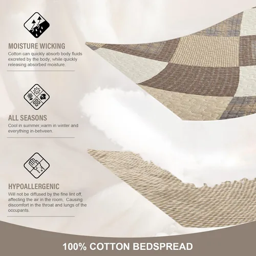 Vista 4 de Juego de ropa de cama de tamaño Queen grande, colcha de 120" x 102", 100% algodón, colcha acolchada ligera, juego de cubrecama de estilo rústico, 3