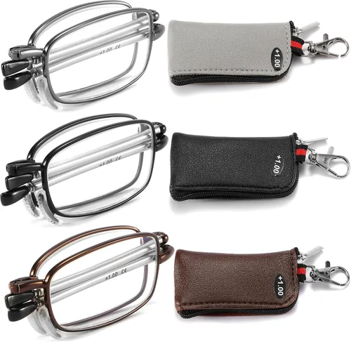 Vista 7 de Folding Reading Glasses Anti Blue Light UV, Soft Nose Pad Spring Hinge Readers with Pocket Keychain Case for Men Women