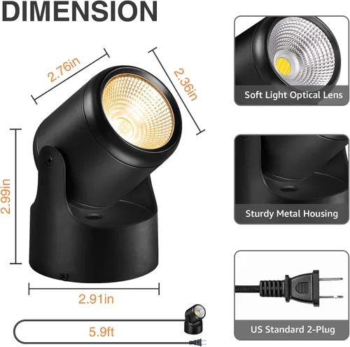 Vista 14 de URTOM Paquete de 2 luces ascendentes para interiores con control remoto, 3 W hacia arriba luces enchufables para interiores con función de memoria