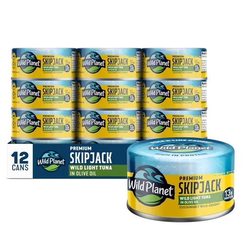 Vista 14 de Wild Planet Wild Skipjack Atún con pepinillos de eneldo, lata de 3 onzas, paquete de 12