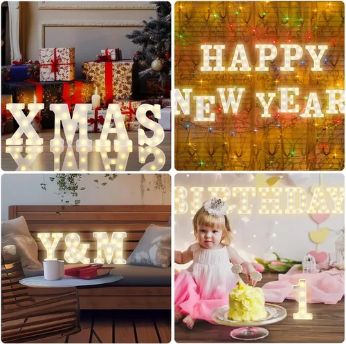 Vista 7 de Hoosmoon Letras personalizables de neón U, grande, blanco, plástico, retro, mesa, luces LED, señalización decorativa, decoración versátil