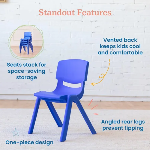 Vista 5 de ECR4Kids Silla Escolar Apilable de 12 Pulgadas de Plástico, Muebles para Aula, Azul, Paquete de 4