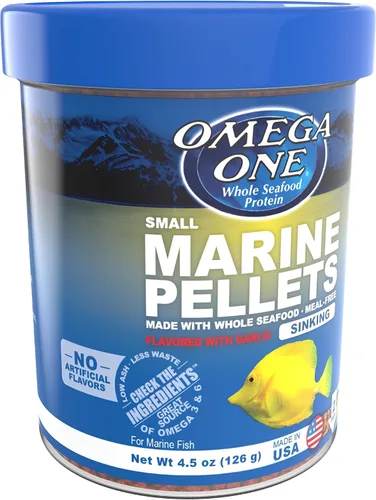 Vista 2 de Omega One Gránulos pequeños de hundimiento Garlic Marine, 4.5 oz.