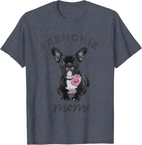 Vista 68 de Camiseta Bulldog Francés para Mujer, Frenchie Mom, Flor, Negro, S