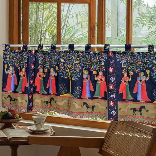 Vista 13 de ABREEZE Cortinas de cocina de lino y algodón retro, cenefas de estilo bohemio para ventanas pequeñas, 55 x 20 pulgadas