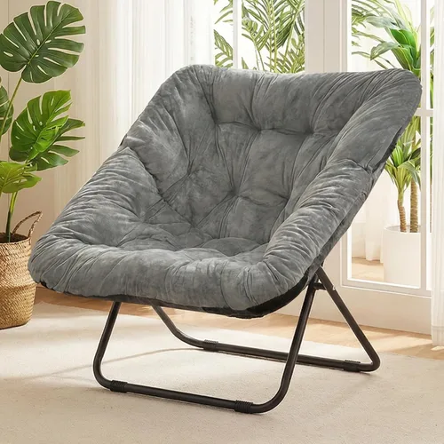 Vista 16 de Grezone Silla plegable con platillo, silla de luna perezosa de gran tamaño con marco de metal, cómodas sillas de dormitorio para dormitorio, sala