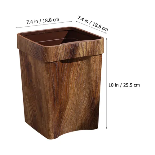 Vista 2 de Cabilock Contenedor de basura para adornos, papelera de madera con patrón de mármol, contenedor de basura de plástico, cubo de papel higiénico