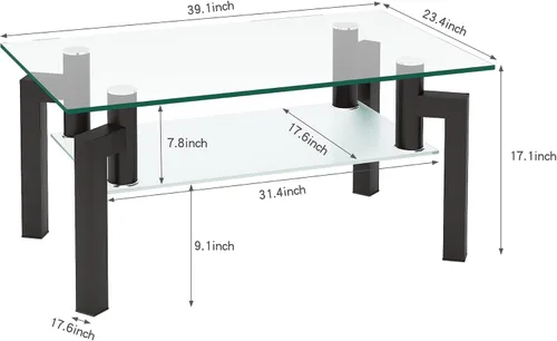 Vista 2 de Mesa de centro de cristal, mesa auxiliar moderna con patas de metal, mesa de centro de cristal para sala de estar, color negro
