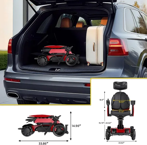 Vista 8 de Silla de ruedas eléctrica para adultos/personas mayores, sillas de ruedas motorizadas plegables de rotación de 360°, asiento ligero ajustable