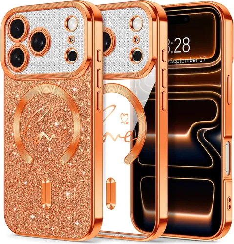 Vista 13 de Hython Funda para iPhone Air con purpurina, compatible con MagSafe Love Heart fundas magnéticas transparentes para teléfono para mujeres y niñas