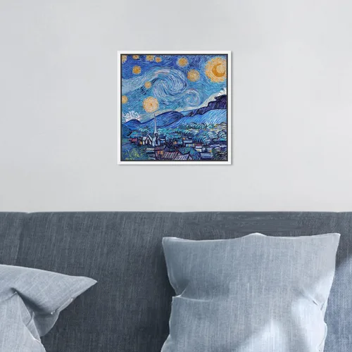 Vista 4 de The Oliver Gal Artist Co. Lienzo cuadrado tradicional de noche estrellada de 12 x 12 pulgadas, arte de pared cuadrado de noche estrellada, color azul