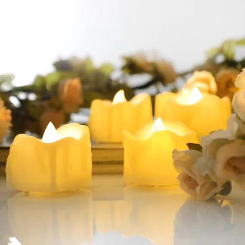 Vista 5 de Velas pequeñas de luz led, efecto de llama parpadeante, con pilas y control remoto. Luces decorativas para bautismo, bodas, fiestas, regalos. 6