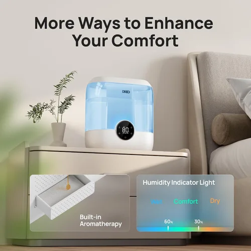 Vista 5 de DREO Humidificadores para dormitorio, humidificador de niebla fría de gran tamaño de 6 litros para habitación grande, tiempo de funcionamiento de 60