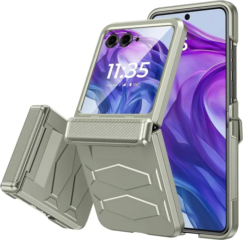 Vista 19 de Vizvera para Motorola Razr 2024 - Funda con tapa con bisagra, protector de pantalla incorporado, a prueba de golpes, funda todo en uno para Negro